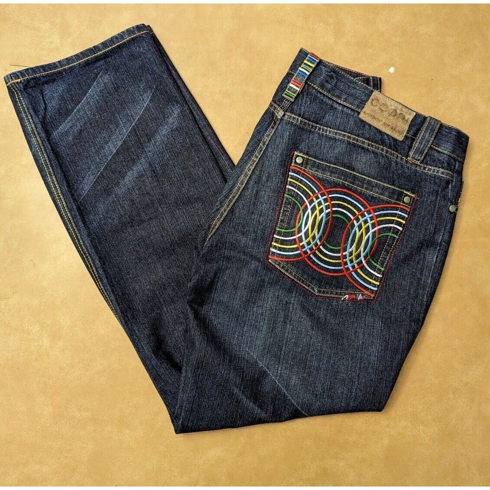 Coogi Jeans Mens Hip Hop Baggy Colorful Wild Embroidered Size 38 x 34